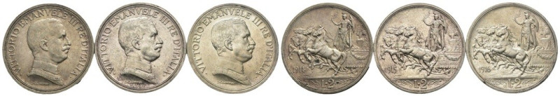 Lotto di 3 monete da 2 Lire Quadriga Briosa 1914, 1915, 1916

med. qSPL

SPE...