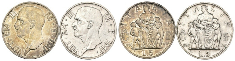 Regno d'Italia - Lotto n.2 Monete da 5 Lire "Fecondità" 1936 ; 1937, RARA - Ag ...