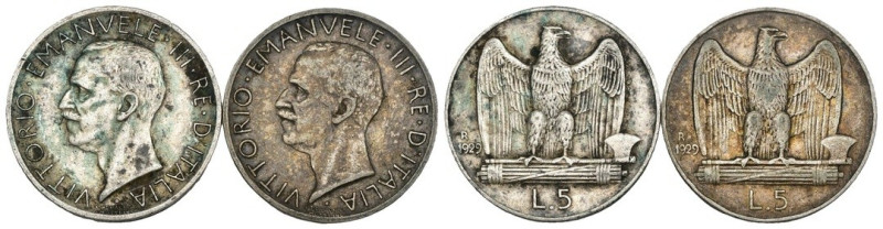 Regno d'Italia - Vittorio Emanuele III (1900-1943) - Lotto n.2 Monete da: 5 Lire...