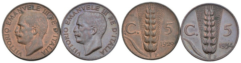 Regno d'Italia - Vittorio Emanuele III (1900-1943) Lotto n.2 Monete da 5 Centesi...