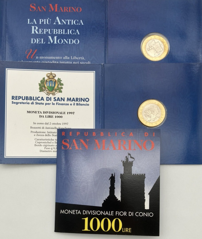 San Marino - Lotto n.3 Divisionali da 1000 Lire 1997 - In confezione di zecca 
...