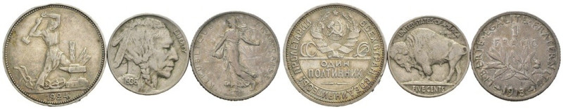 Lotto n.3 Monete composto da: Russia, 1 Poltinnik 1924, Y#89.1, Ag - Stati Uniti...