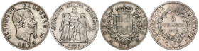 Italia e Francia - Lotto n.2 Monete composto da: Vittorio Emanuele II (1861-1878) 5 Lire 1870, Milano - Repubblica Francese, 5 Francs 1876, A - Ag

...