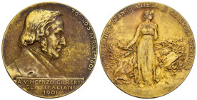 Medaglia - Realizzata nel 1901, a ricordo del centenario della nascita di Vincenzo Gioberti (1801-1852) sacerdote, politico e filosofo - Ae dorato - J...