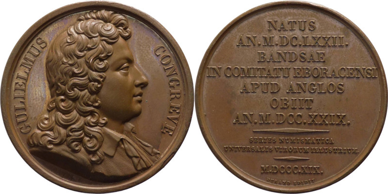 Francia - medaglia commemorativa di William Congreve (1670 -1729) drammaturgo in...