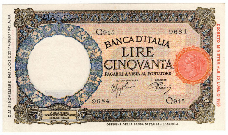 Regno d'Italia - Vittorio Emanuele III - 50 Lire Lupetta Fascio (L'Aquila) - Dec...