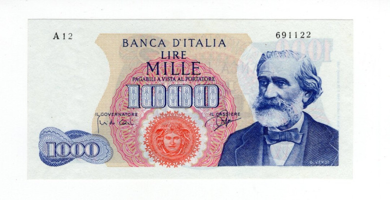 Repubblica Italiana - 1000 Lire "Verdi" I° Tipo - Firme: Carli/Ripa - Emissione:...