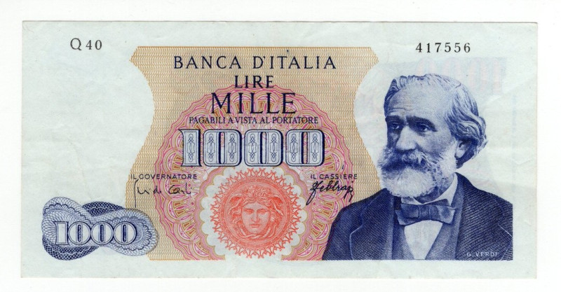 Repubblica Italiana - 1000 Lire "Verdi" I°Tipo - Firme: Carli/Febbrajo - Emissio...