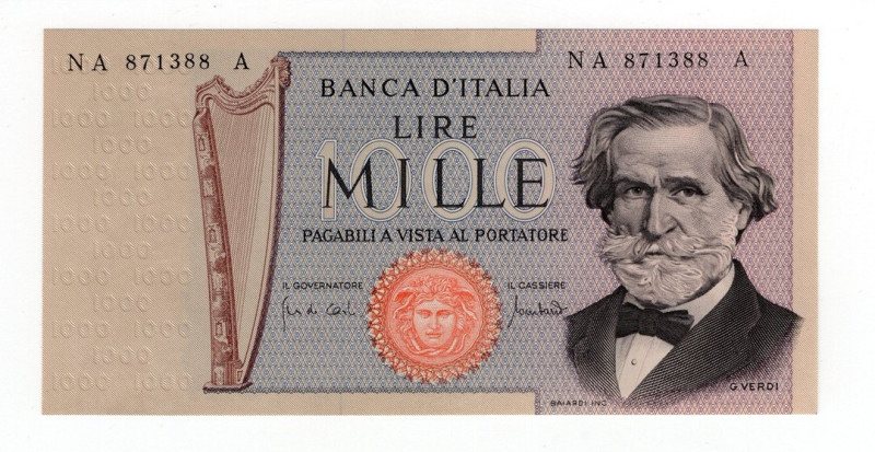 Repubblica Italiana - 1000 Lire "Verdi" II°Tipo - Firme:Carli/Lombardo - Emissio...