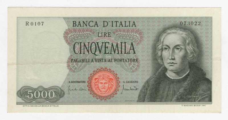 Repubblica Italiana - 5000 Lire "Colombo" I° tipo - Firme: Carli/Lombardo - Emis...