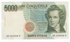 Repubblica Italiana (dal 1946) - 5000 lire tipo "Bellini" - serie C - emissione del 10-09-1992 - N°serie: DC 394554 V - Firme: Ciampi, Speziali - Crap...