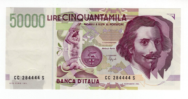 Repubblica Italiana - 50000 Lire "Bernini" II° Tipo - Firme: Fazio/Speziali - Em...