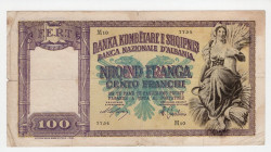 Occupazioni Italiane all'Estero - Regno d'Italia e Albania - Banca Nazionale d'Albania - 100 Franga 1940 - Firme: Mosconi/Gambino - Crapanzano OI69 - ...