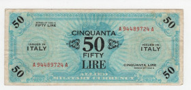 Occupazioni Straniere nei Territori Italiani - Occupazione Americana dell'Italia - 50 Lire "Bilingue", Serie 1943A - Crapanzano OS59A - Pieghe, macchi...