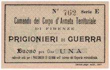 Prigionieri di Guerra - I° Guerra Mondiale - Campo di Firenze - Buono da 1 Lire 1917 - R3 (RARISSIMA) - Gavello 10 - angoli arrotondati

SUP+

SPE...