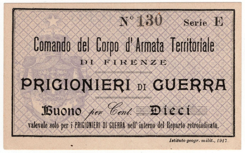 Prigionieri di Guerra - I° Guerra Mondiale - Campo di Firenze - Buono da 10 Cent...