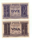 Lotto - N.2 Biglietti di Stato - Regno di Vittorio Emanuele III - Composto da: 1 Lira e 2 Lire 1939 - Crapanzano BS6, BS14

med. SUP

SPEDIZIONE S...