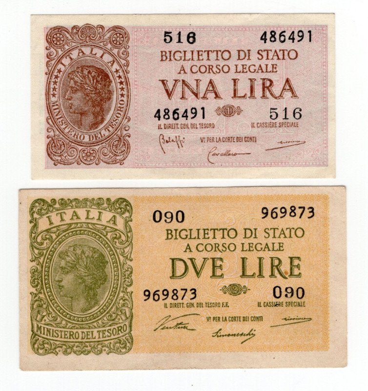 Lotto - N.2 Biglietti di Stato - Regno di Vittorio Emanuele III - Luogotenenza d...
