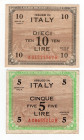 Lotto - N.2 Banconote - Occupazione Americana in Italia - Composto da 5 Lire 1943, Serie A e 10 Lire 1943, Serie A - Bilingue - Crapanzano OS55B, OS57...