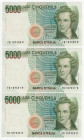 Repubblica Italiana - Lotto n.3 banconote - 5000 Lire "Bellini" - Firme: Fazio/Amici - CONSECUTIVE 

FDS

SPEDIZIONE IN TUTTO IL MONDO - WORLDWIDE...