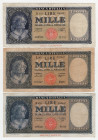 Repubblica Italiana - Lotto n.3 Banconote composto da: 1000 Lire "Italia Ornata", Contrassegno: Medusa, Firme: Einaudi/Urbini, Emissione: 20/03/1947 -...