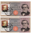 Repubblica Italiana - Lotto n.2 Banconote Repubblica Italiana da 1000 Lire "Verdi" II°Tipo - Con Francobollo e timbro 27/01/2001, giorno di emissione,...