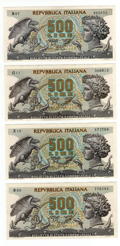 Repubblica Italiana - Lotto n.4 Banconote da 500 Lire "Aretusa" 1966 - Crapanzan...