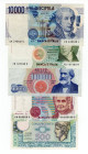 Repubblica Italiana - Lotto n.5 Banconote composto da: 500 Lire "Mercurio" - 1000 Lire "Montessori" - 1000 Lire "Verdi" I°Tipo - 5000 Lire "Bellini" -...