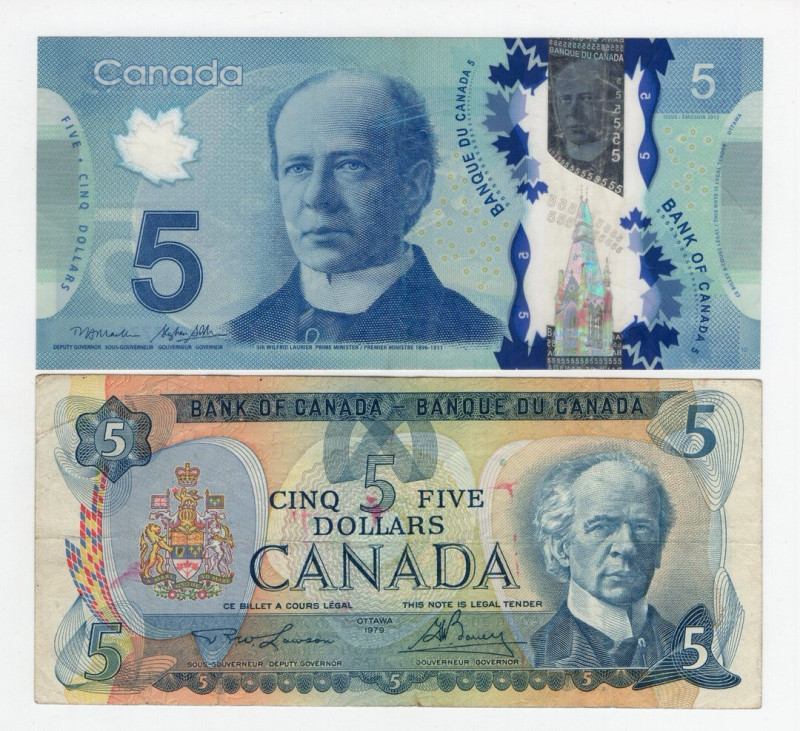 Canada - Lotto n.2 Banconote composto da: 5 Dollari 2013 - 5 Dollari 1979

da ...