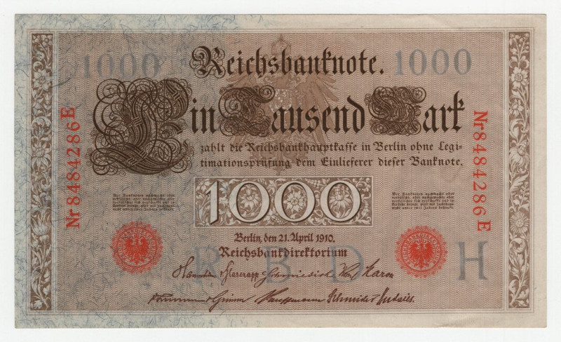 Germania - Reichsbanknote - 1000 Marchi 1910 - P# 44b - pieghe e unghiate legger...