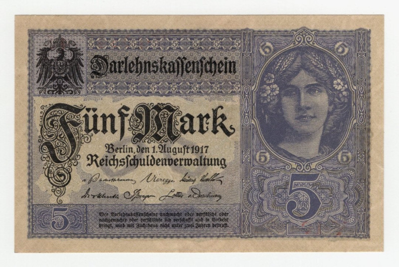 Germania - Darlehenskassenschein - 5 Marchi 1917 - P# 56b - leggere pieghe ai bo...