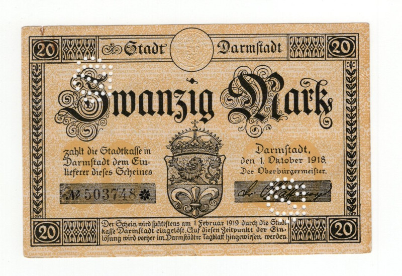 Germania - Notgeld - Darmstadt - 20 Papier Mark 1918 - Geiger 092.07

BB/SPL
...