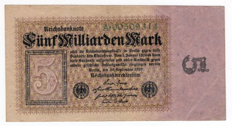 Germania - Repubblica di Weimar - 5.000.000.000 Mark 1923 - P# 115a - pieghe, pi...