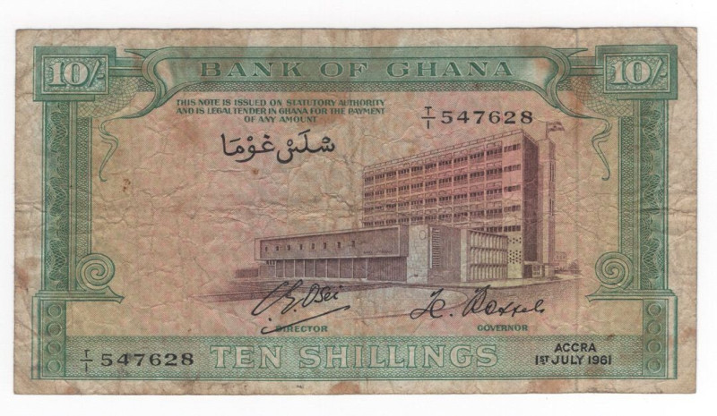 Ghana - Banca del Ghana - 10 Scellini 1961 - N°547628 - P01b - Pieghe / Macchie...