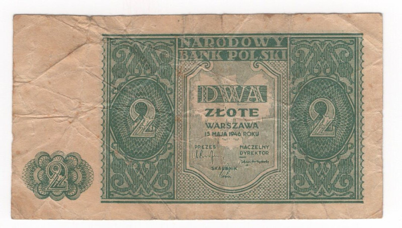 Polonia - Banca Nazionale Polacca - 2 Zlote 1946 - P124 - Pieghe / Macchie / Str...