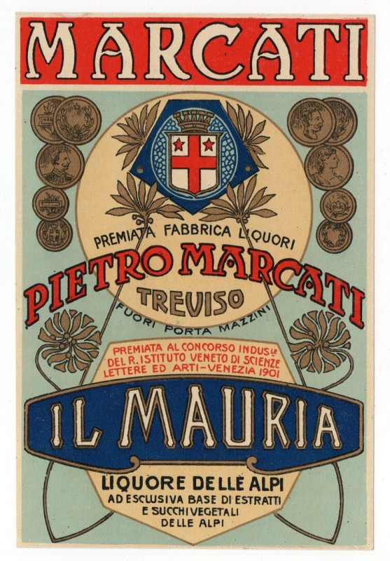 Etichetta - P.Marcati Treviso - Il Mauria "Liquore delle Alpi" - Inizio 1900 
...