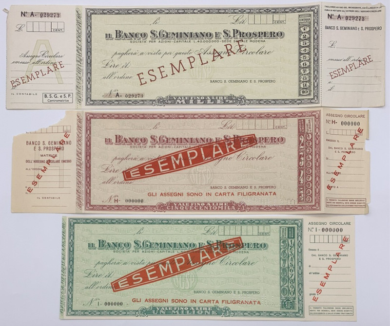 Assegni - Lotto n.3 Assegni composto da: Il Banco S.Geminiano e S.Prospero Asseg...