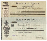 Assegni - Lotto n.2 Assegni composto da: Banco di Roma, sede di Genova, 1000 Lire 1921 e Banco di Roma, sede di Genova 14000 Lire - Pieghe, macchiolin...