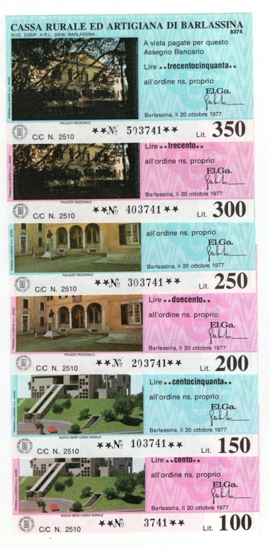Lotto n.6 Miniassegni - Barlassina, 1977, Cassa Rurale ed Artigiana di Barlassin...