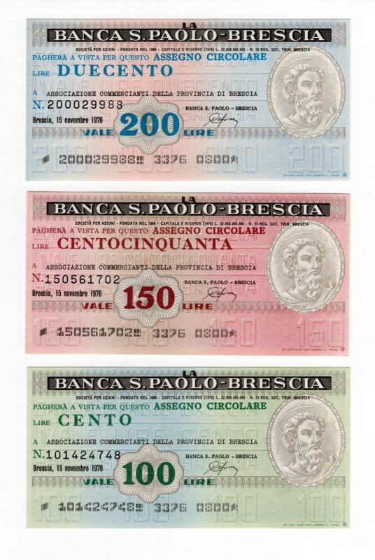 Lotto n.3 Miniassegni - Brescia, 1976, La Banca S.Paolo da 100, 150, 200 Lire - ...