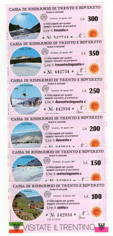 Lotto n.6 Miniassegni - Cavalese, 1977, Cassa di Risparmio di Trento e Rovereto ...