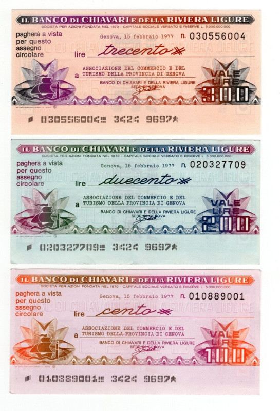 Lotto n.3 Miniassegni - Genova, 1977, Il Banco di Chiavari e della Riviera Ligur...