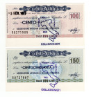 Lotto n.2 Miniassegni - Milano, 1977, Il Credito Artigiano da 100, 150 Lire - Associazioni Artigiani di Milano e Provincia - Timbro "Combattiamo l'Inf...