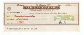 Miniassegno - Modena, 1977, Credito Romagnolo da 250 Lire - Francobolli e Monete Modena FEM

FDS

SPEDIZIONE IN TUTTO IL MONDO - WORLDWIDE SHIPPIN...