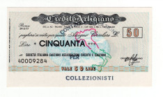 Miniassegno - Roma, 1977, Il Credito Artigiano da 50 Lire - Società Italiana Cauzioni Assicurazioni Credito e Cauzioni - Timbro "Contro l'Inflazioni p...