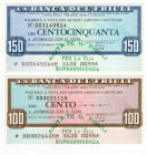 Lotto n.2 Miniassegni - Udine, 1976, La Banca del Friuli da 100, 150 Lire - Automobile Club di Udine - Timbro "Aiutate il Friuli per la Sua Sopravvive...