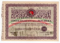 Partito Comunista Italiano - Per la ricostruzione, per il consolidamento della Repubblica - 5 Cartelle per 500 Lire 1° Maggio 1947

qSPL

SPEDIZIO...