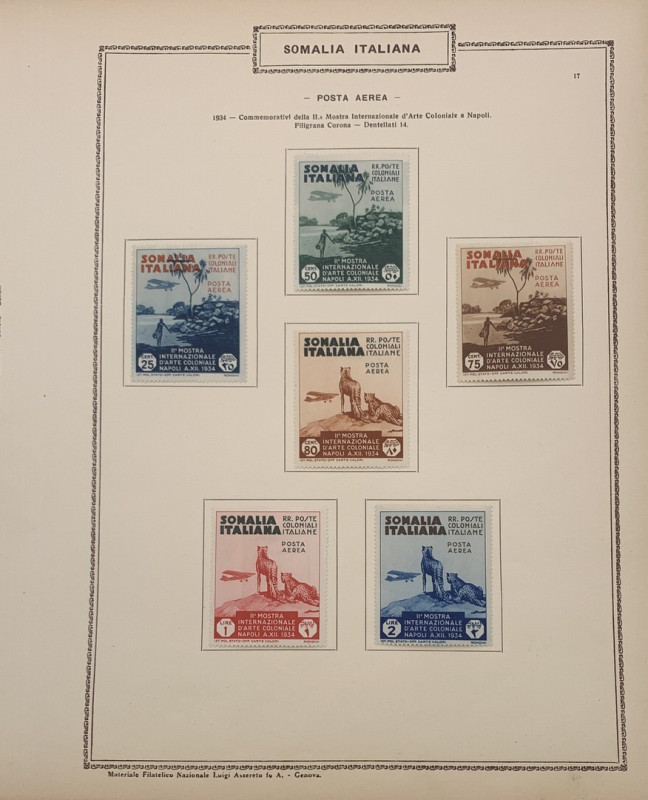 Colonia Somalia - 1934 - francobolli per posta aerea commemorativi della II° Mos...