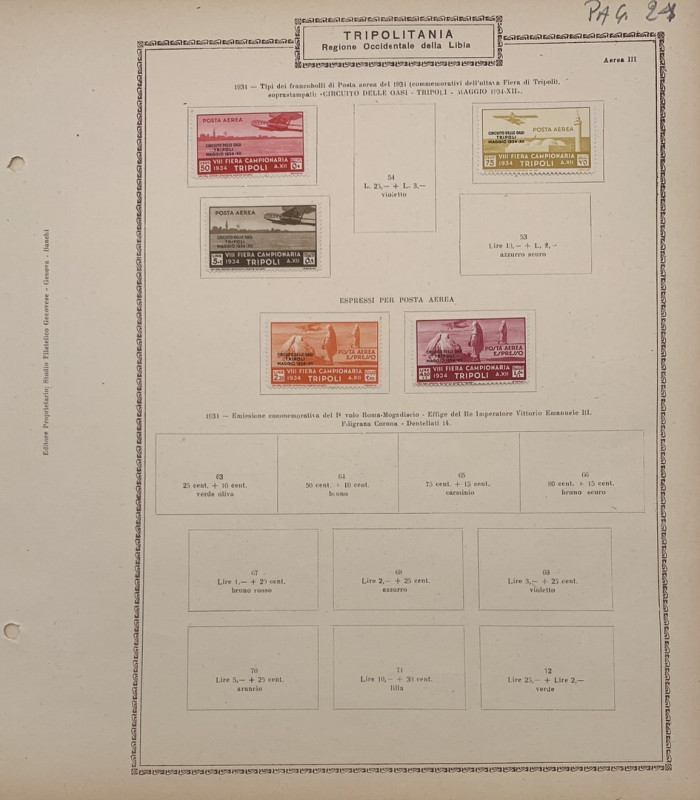 Tripolitania, regione occidentale della Libia - 1934 - francobolli di posta aere...