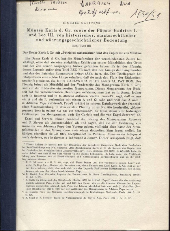 GAETTENS R. - Munzen Karls d. Gr. sowie der Papste Hadrian I und Leo III. von hi...